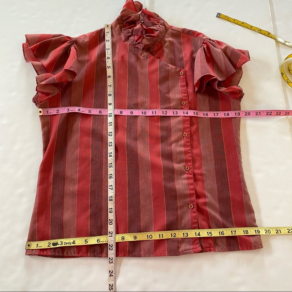 Vintage Red and Rust Striped Ruffle Blouse - Picture 12 of 13